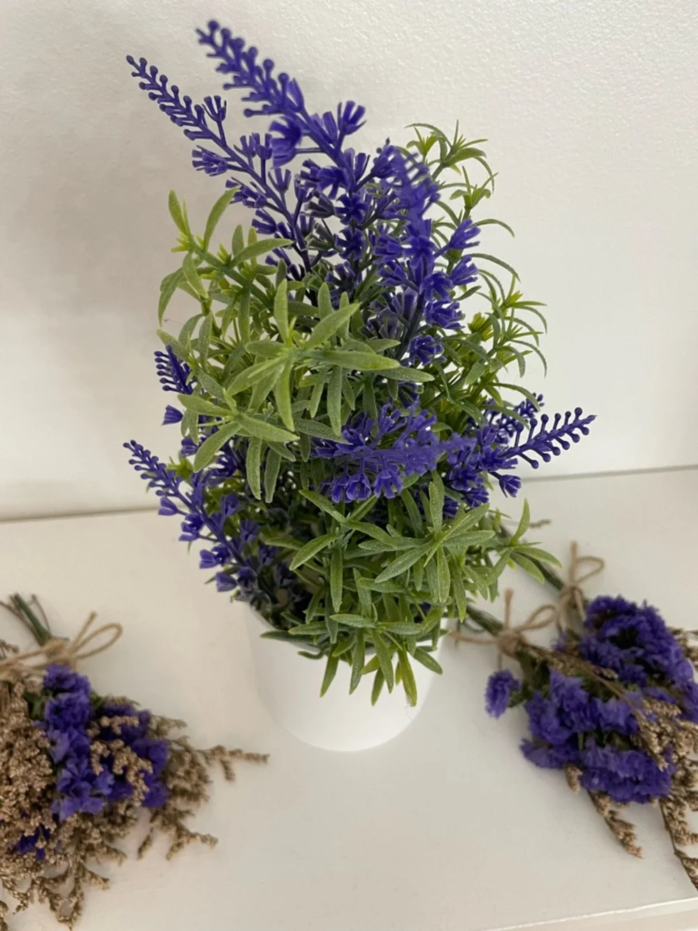 4 Purple Potted Artificial Lavender Pots and 10 piece forget me not stems